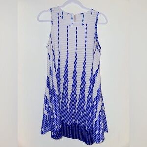 42Pops Blue/Tan/Creme Geometric Pattern Sleeveless Dress with Pockets